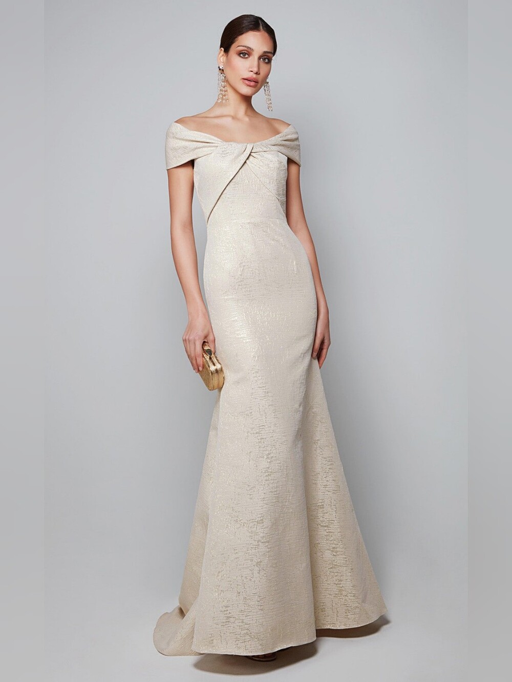 Alyce Paris 27613  Off-the-Shoulder Metallic Jacquard Evening Gown Size 8